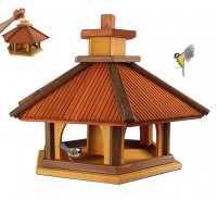 Vogelhaus, Vogelfutterhaus mit Futtersilo, Größe XL, Lasur Kiefer - Palisander - Mahagoni
