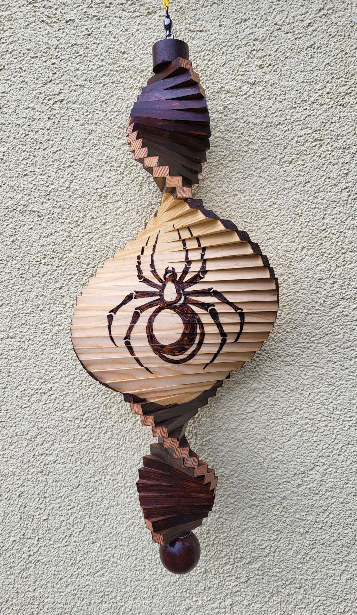 Wind Spinning Wood Spiral, Length 60 cm, Butterfly, Spider - Click Image to Close